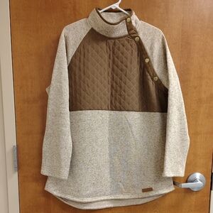 MarleyLilly Brown and Cream Quilted Fleece Pullover